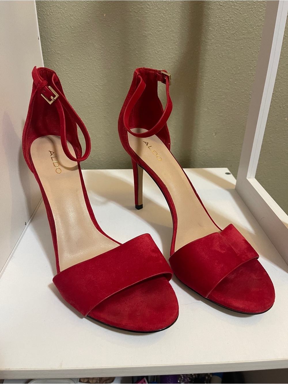 ALDO Red Suede Ankle-Strap Stiletto Sandals